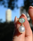 ‘Laguna’ Crystal Opal & South Sea Pearl Yellow Gold Earrings Earrings Jason Ree Design 