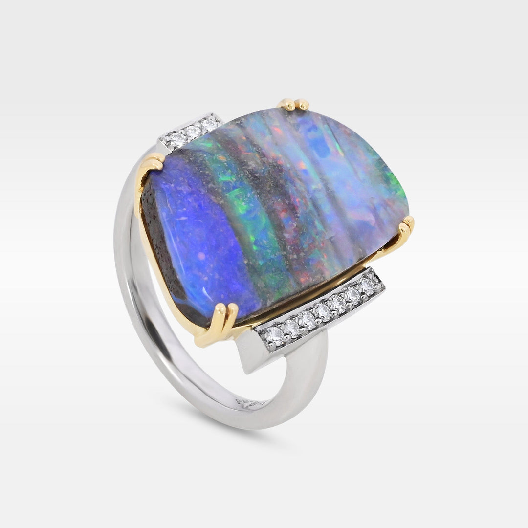 ‘Despina’ 9.2ct Australian Boulder Opal & Diamond Platinum Ring Ring JasonRee 