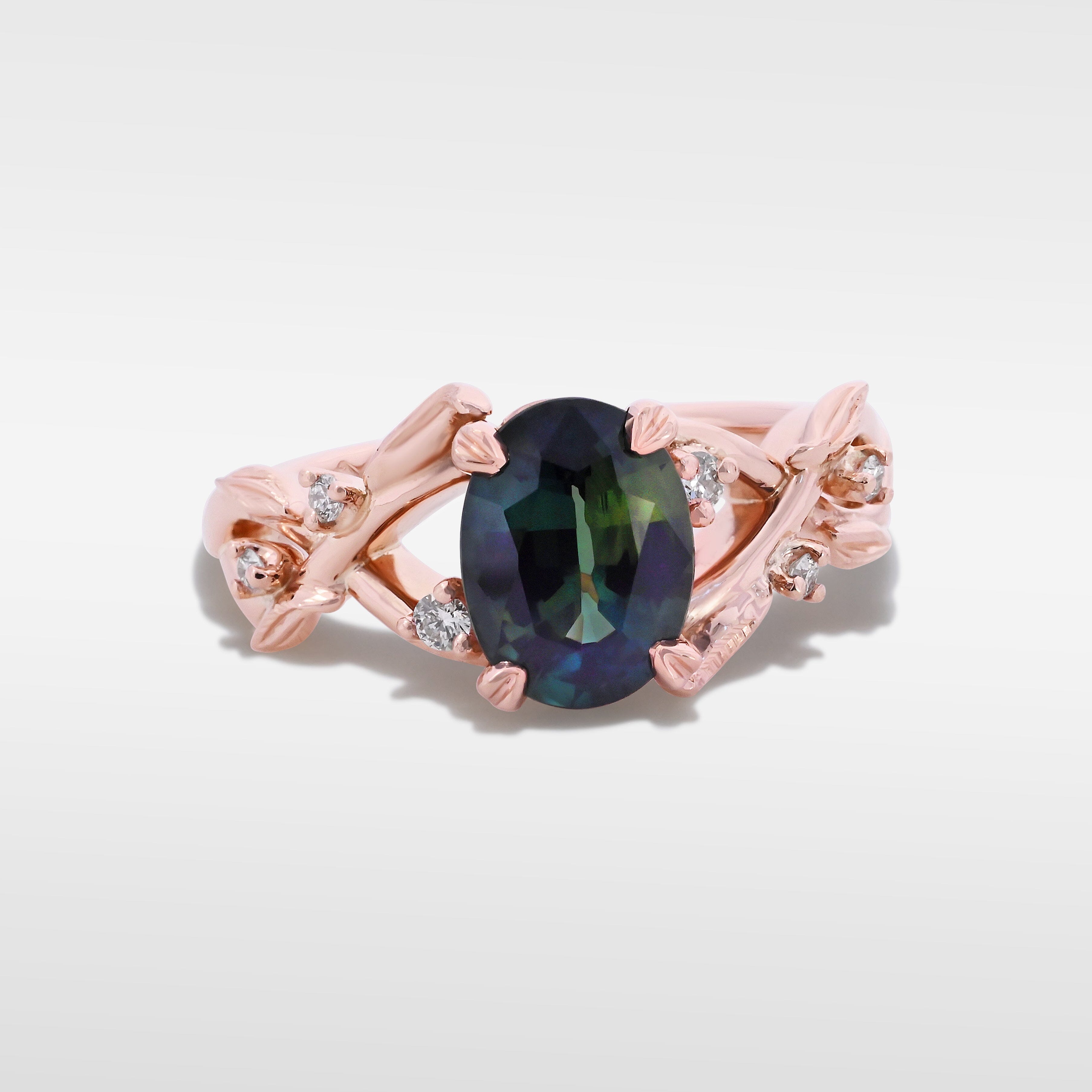 ‘Ellis’ 1.38ct Teal Australian Sapphire & Diamond Rose gold Ring Ring Jason Ree Design 