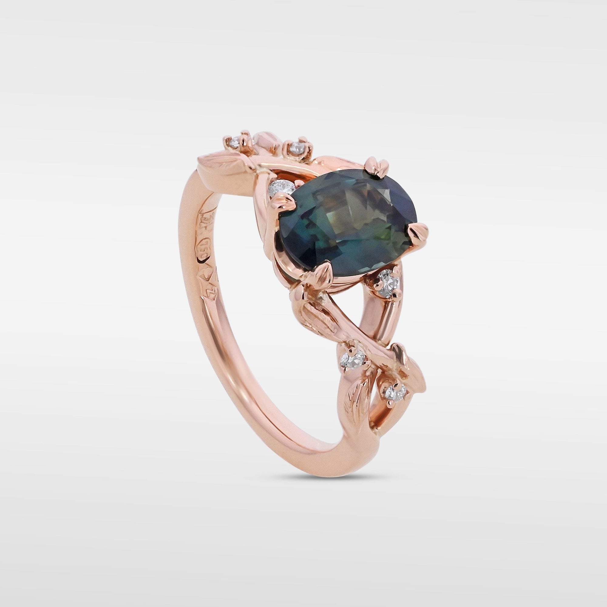‘Ellis’ 1.38ct Teal Australian Sapphire & Diamond Rose gold Ring Ring Jason Ree Design 