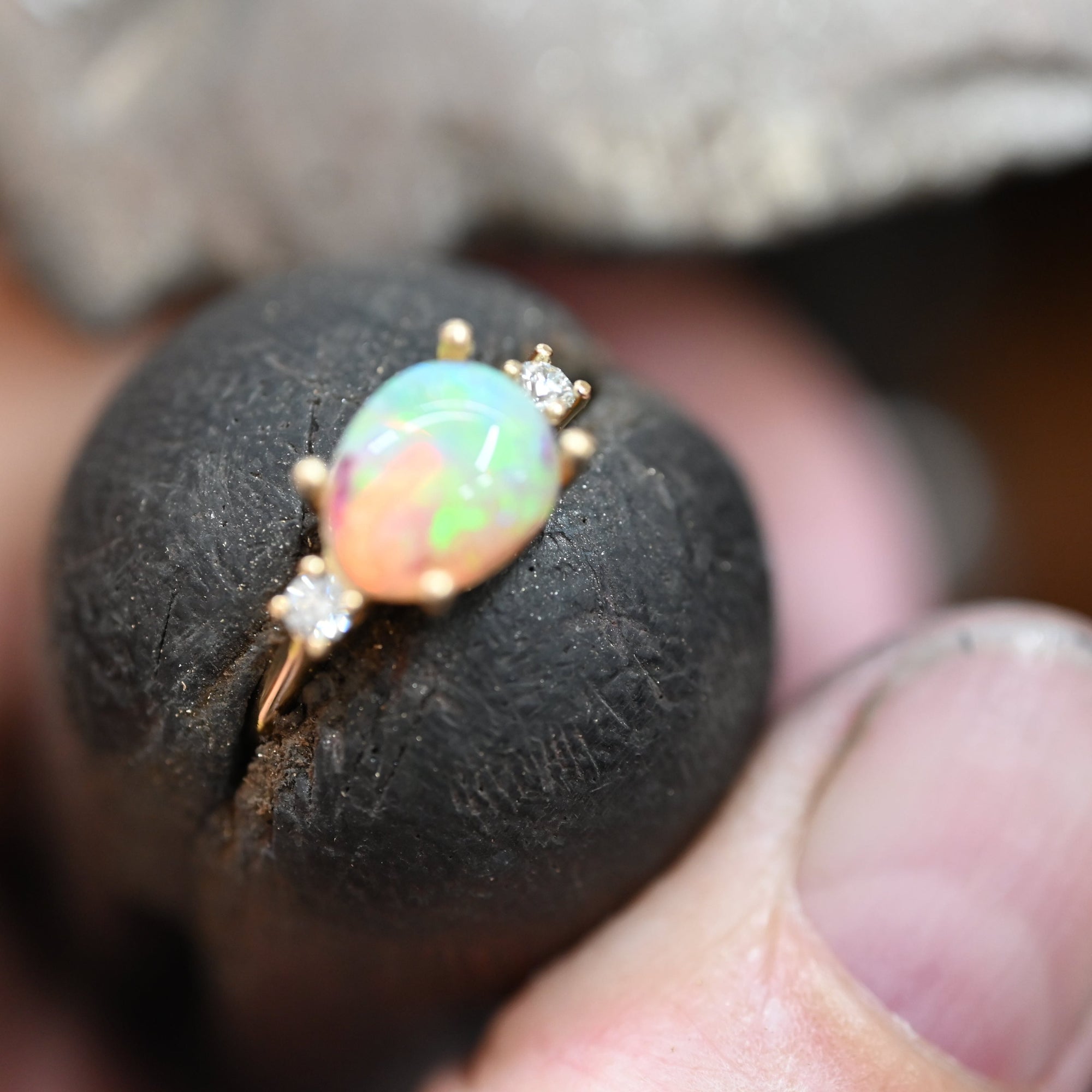 ‘Nimbus’ 1.98ct Crystal Opal &amp; Diamond Gold Ring Ring Jason Ree Design 