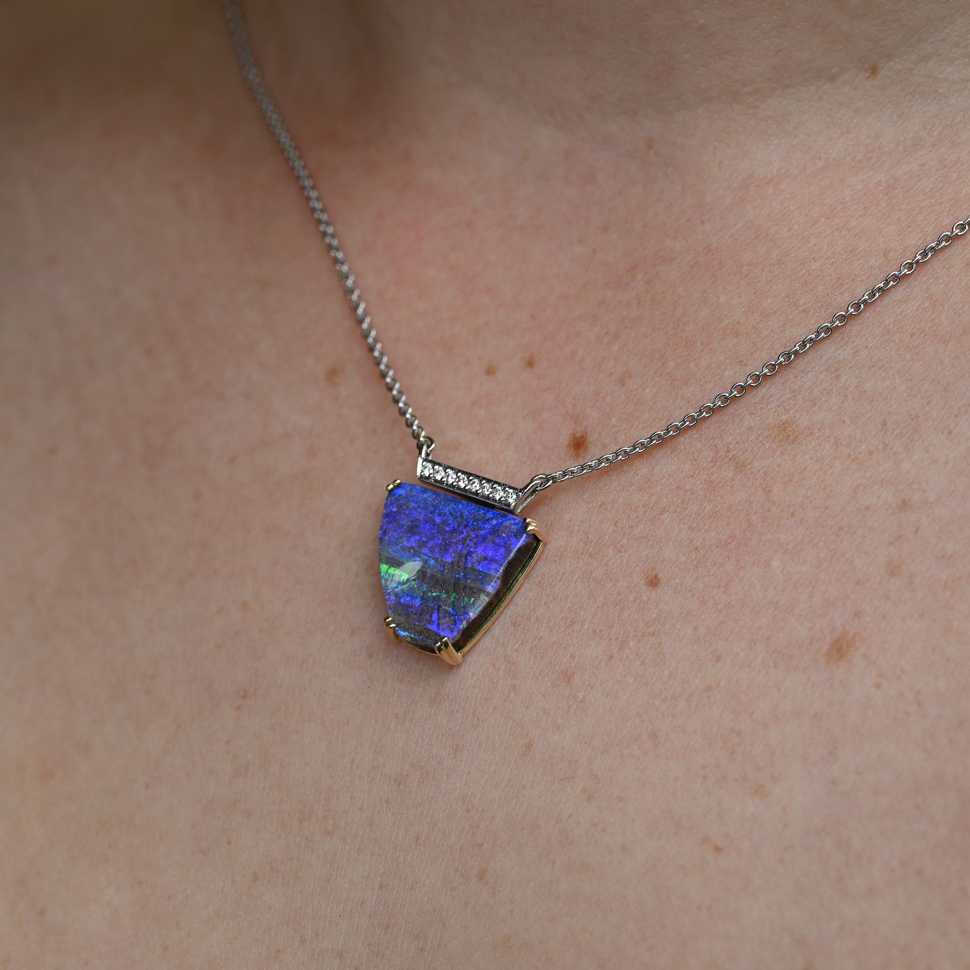 ‘Despina’ 7.1ct Australian Boulder Opal &amp; Diamond 18ct Necklace Necklace Jason Ree Design 