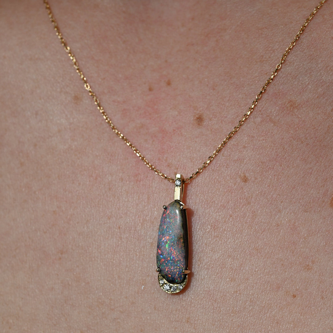 ‘Kosima’ 3.90ct Australian Boulder Opal & Diamond Yellow Gold Necklace Necklace Jason Ree Design 