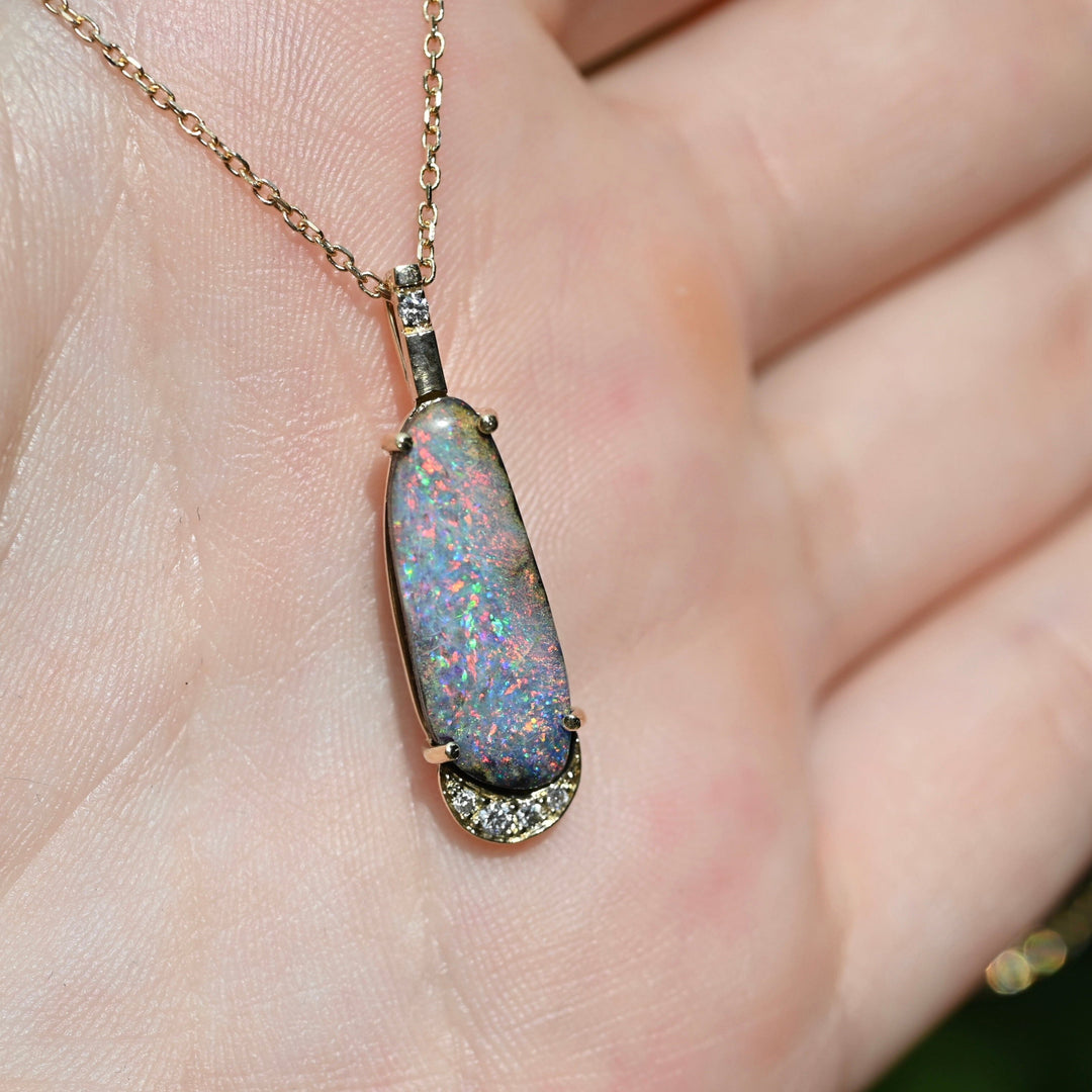 ‘Kosima’ 3.90ct Australian Boulder Opal & Diamond Yellow Gold Necklace Necklace Jason Ree Design 