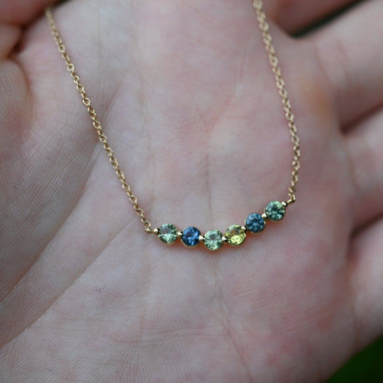 ‘Grain’ Australian 6 Sapphires Yellow Gold Necklace Necklace Jason Ree Design 