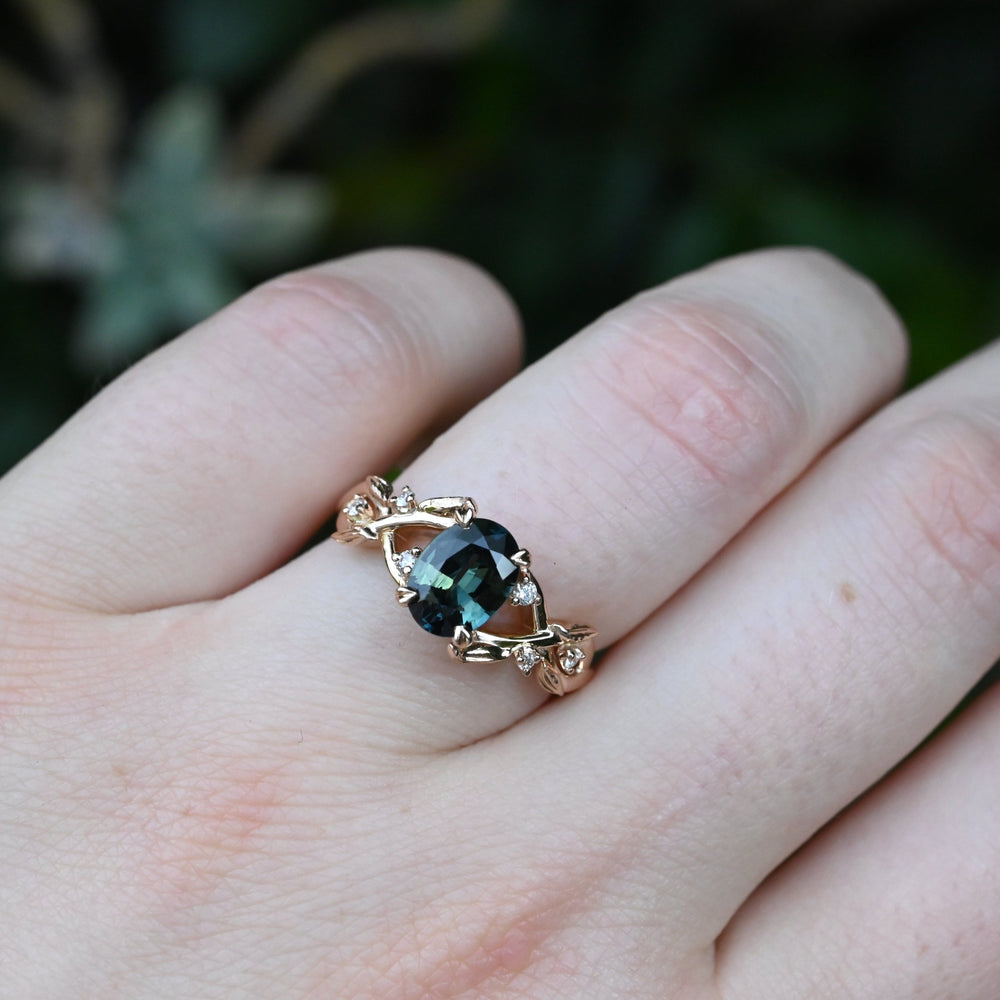 ‘Ellis’ 1.33ct Teal Australian Sapphire & Diamond Rose gold Ring Ring Jason Ree Design 