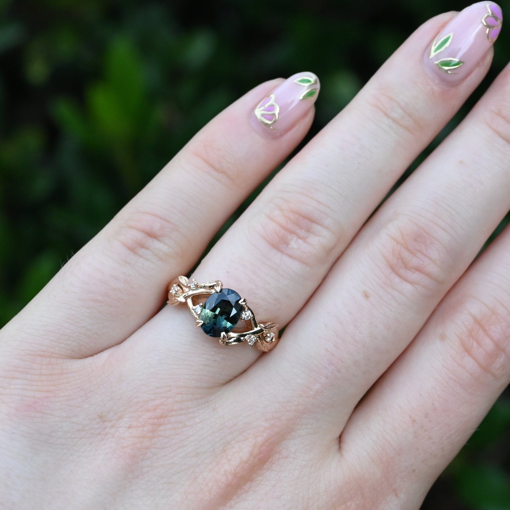 ‘Ellis’ 1.33ct Teal Australian Sapphire & Diamond Rose gold Ring Ring Jason Ree Design 