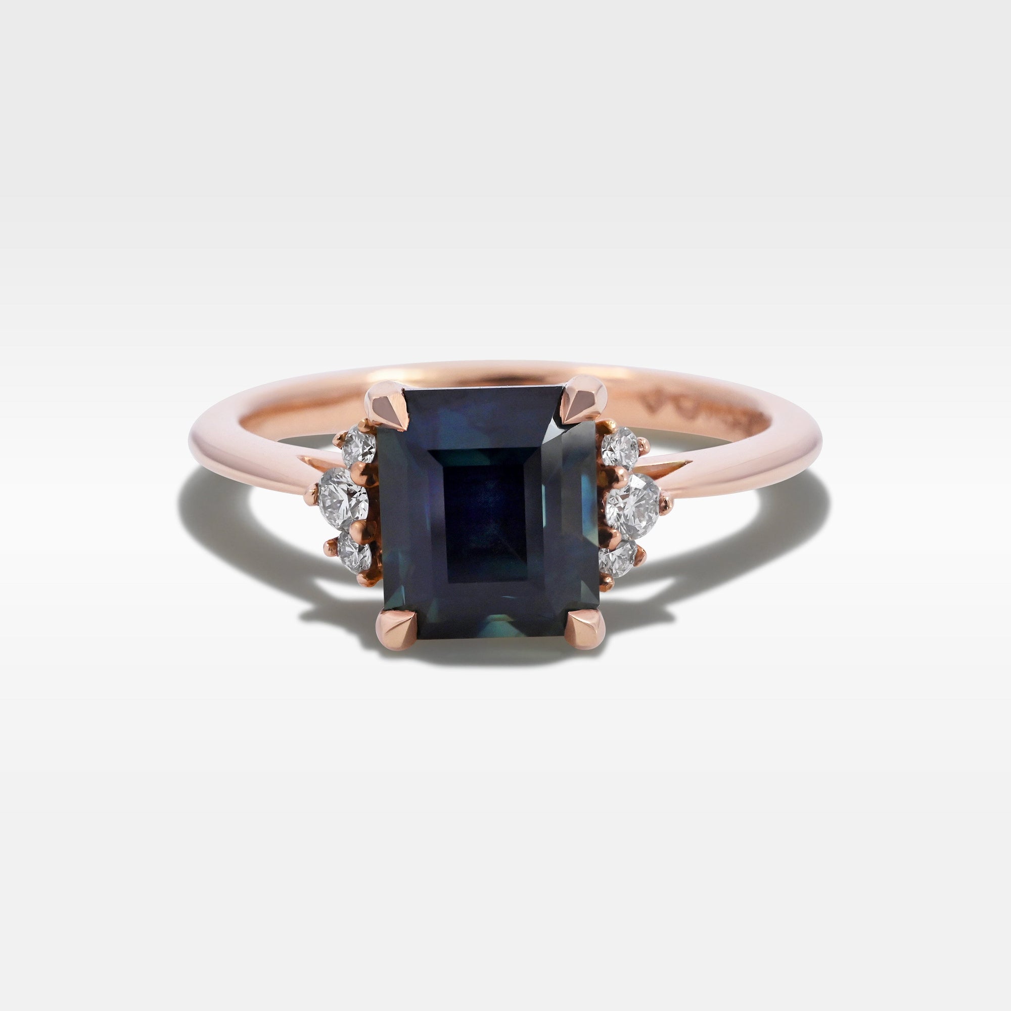 'Zoe' 1.93ct Unheated Australian Teal Square Emerald-cut Rose Gold Ring Ring Jason Ree Design 