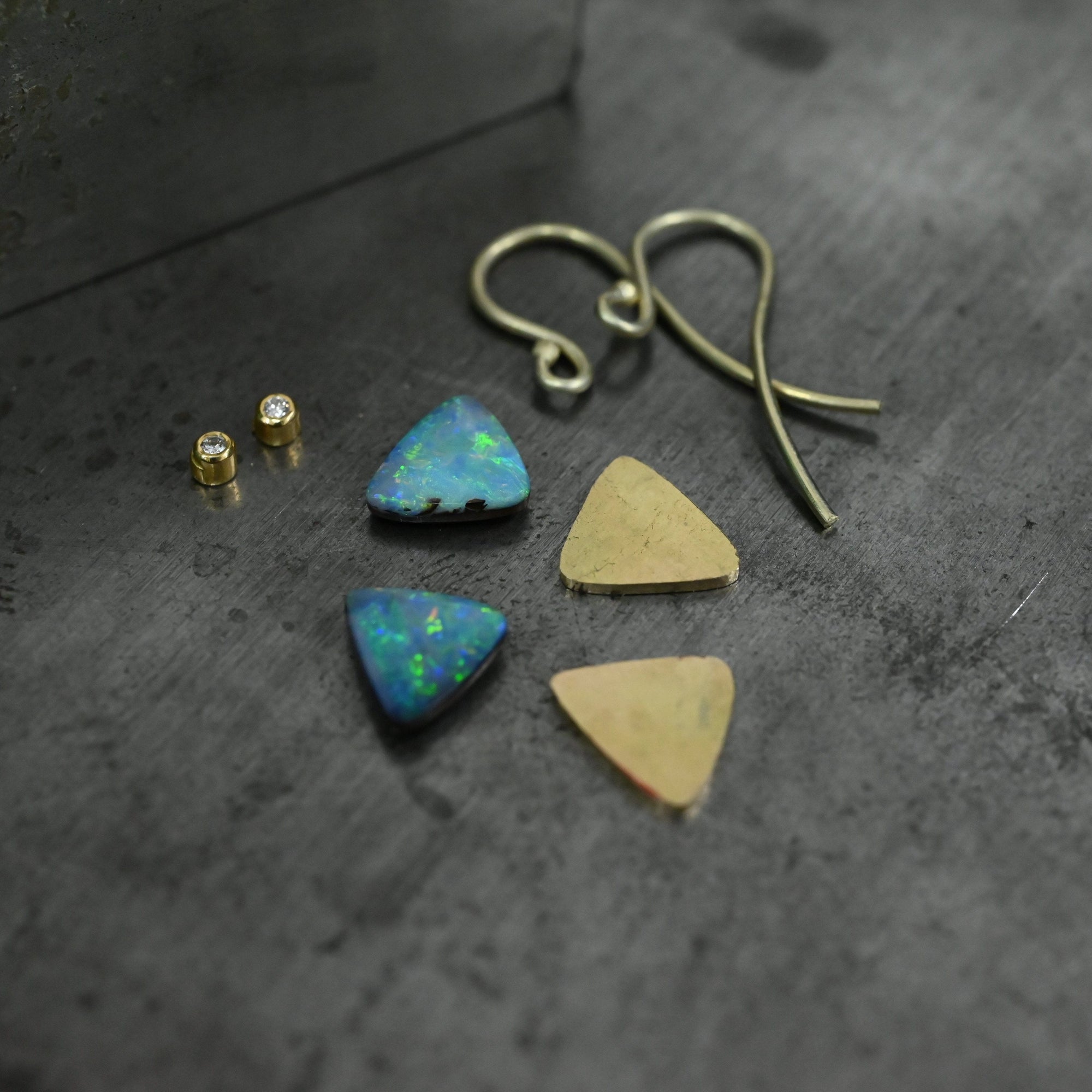 ‘Atoll’ 2.84ct Blue Green Australian Boulder Opal &amp; Pearl Gold Earrings Earrings Jason Ree Design 