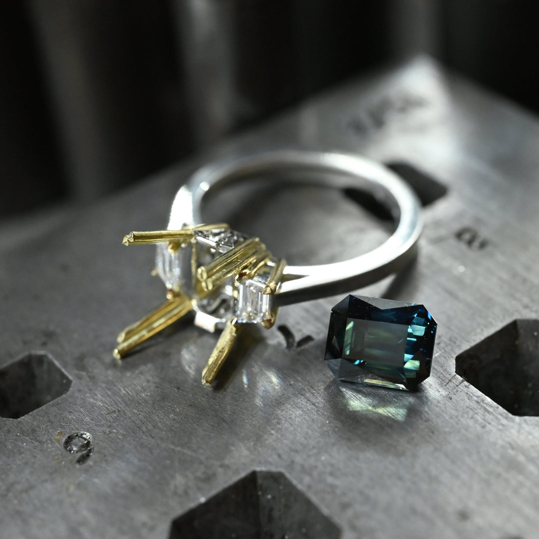 ‘Nereid’ 2.72ct Australian Unheated Teal Sapphire & Diamond Platinum Ring Ring Jason Ree Design 