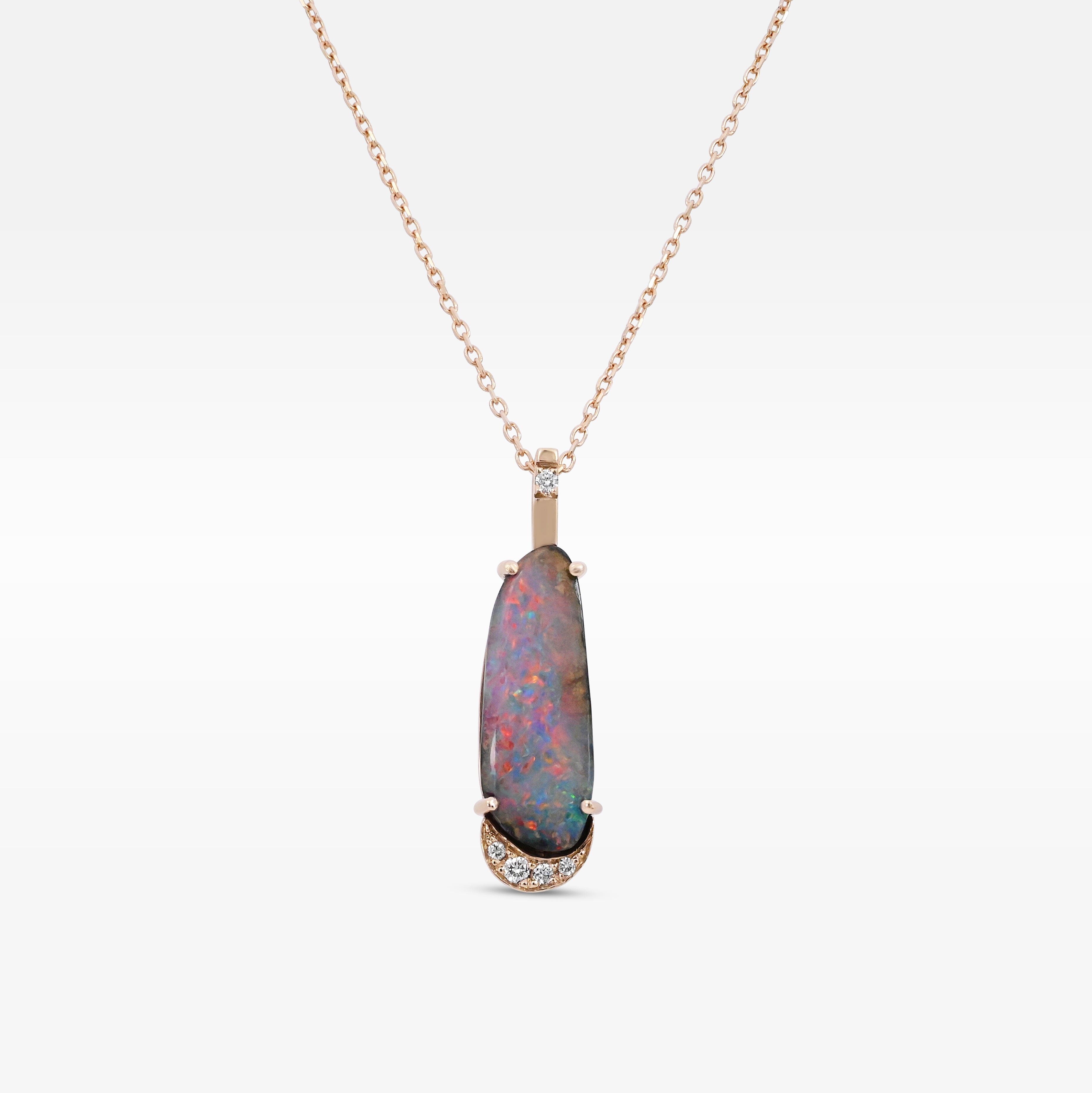 ‘Kosima’ 3.90ct Australian Boulder Opal & Diamond Yellow Gold Necklace Necklace Jason Ree Design 