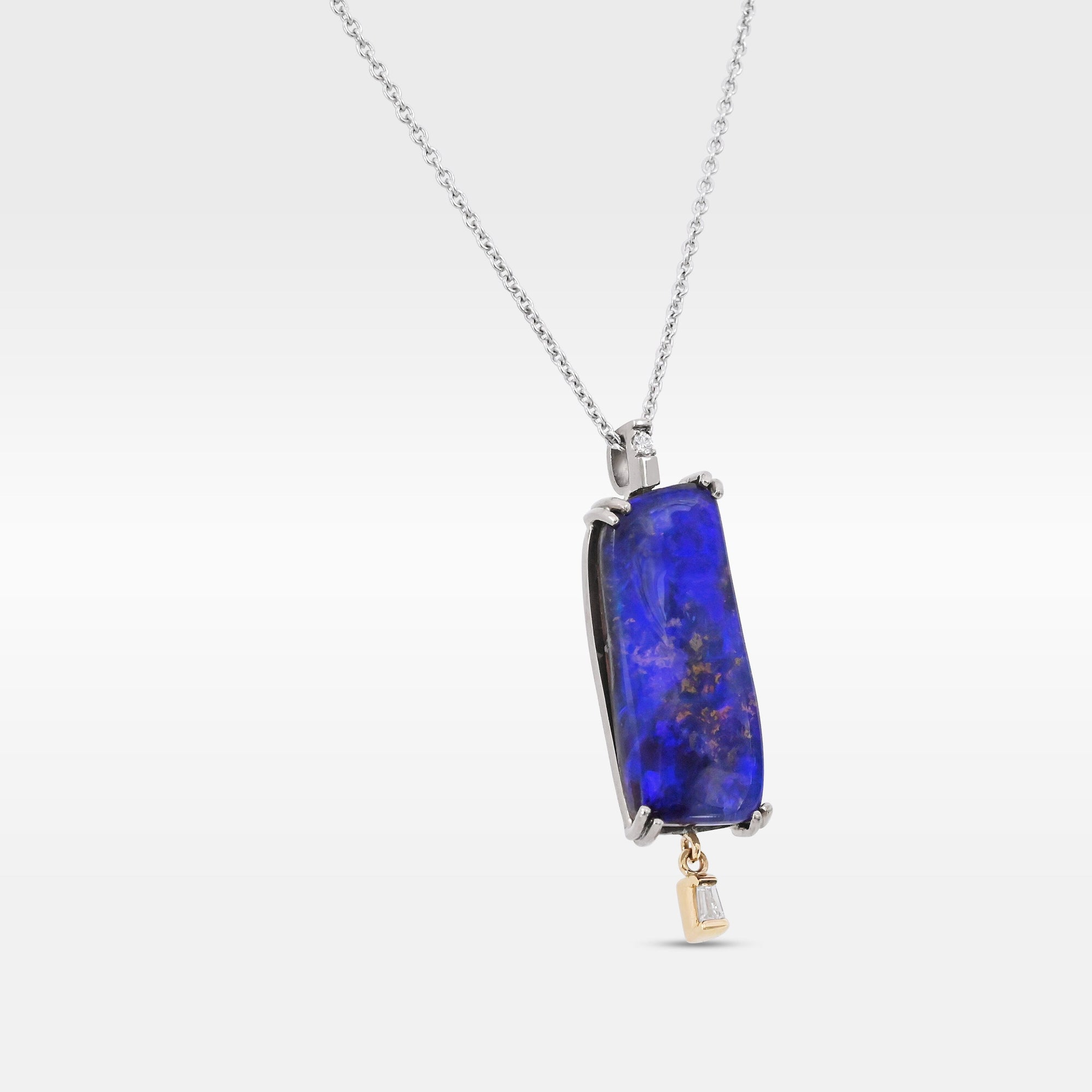 ‘Rhapsody’ 8.14ct Blue Violet Boulder Opal White Gold Necklace Necklace Jason Ree Design 
