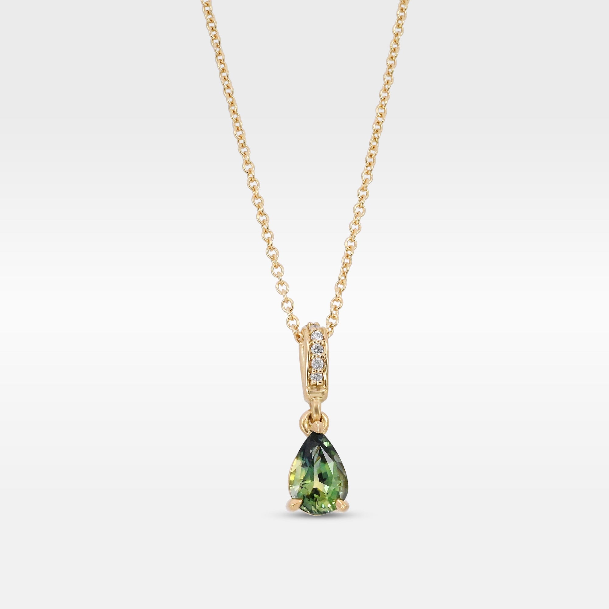 ‘Isabeau’ 0.77ct Green Australian Pear-Cut Sapphire 18ct Gold Necklace Necklace Jason Ree Design 