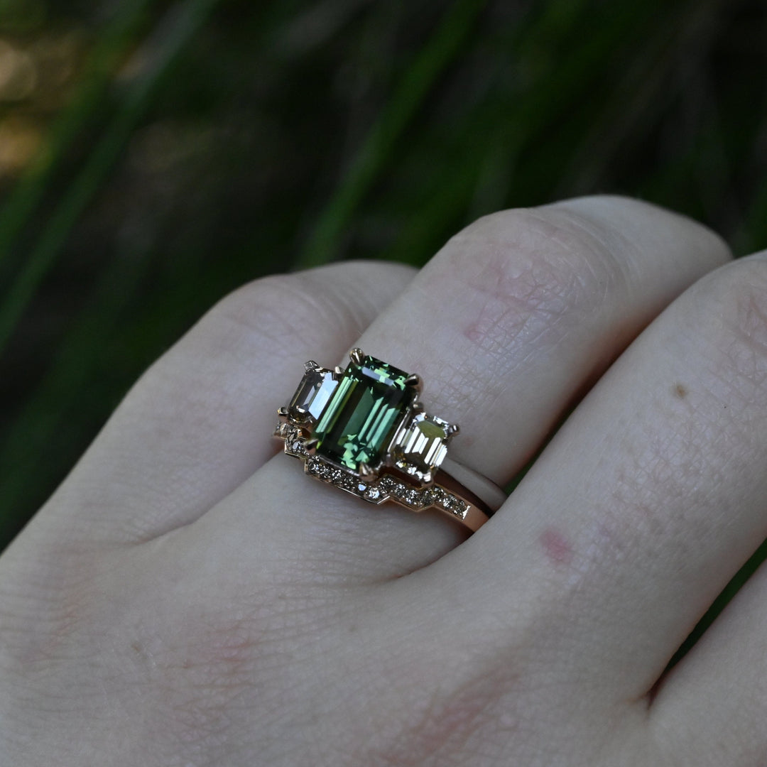 ‘Dryad’ 2.52ct Australian Green Sapphire & Arglye Diamond Ring Ring Jason Ree Design 