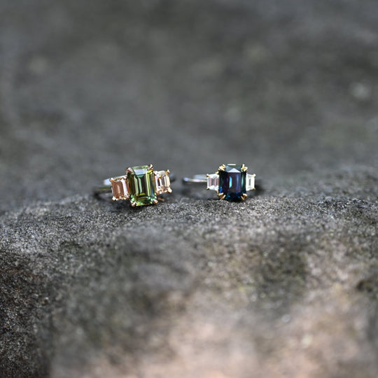 ‘Dryad’ 2.52ct Australian Green Sapphire & Arglye Champagne Diamond Ring Ring Jason Ree Design 