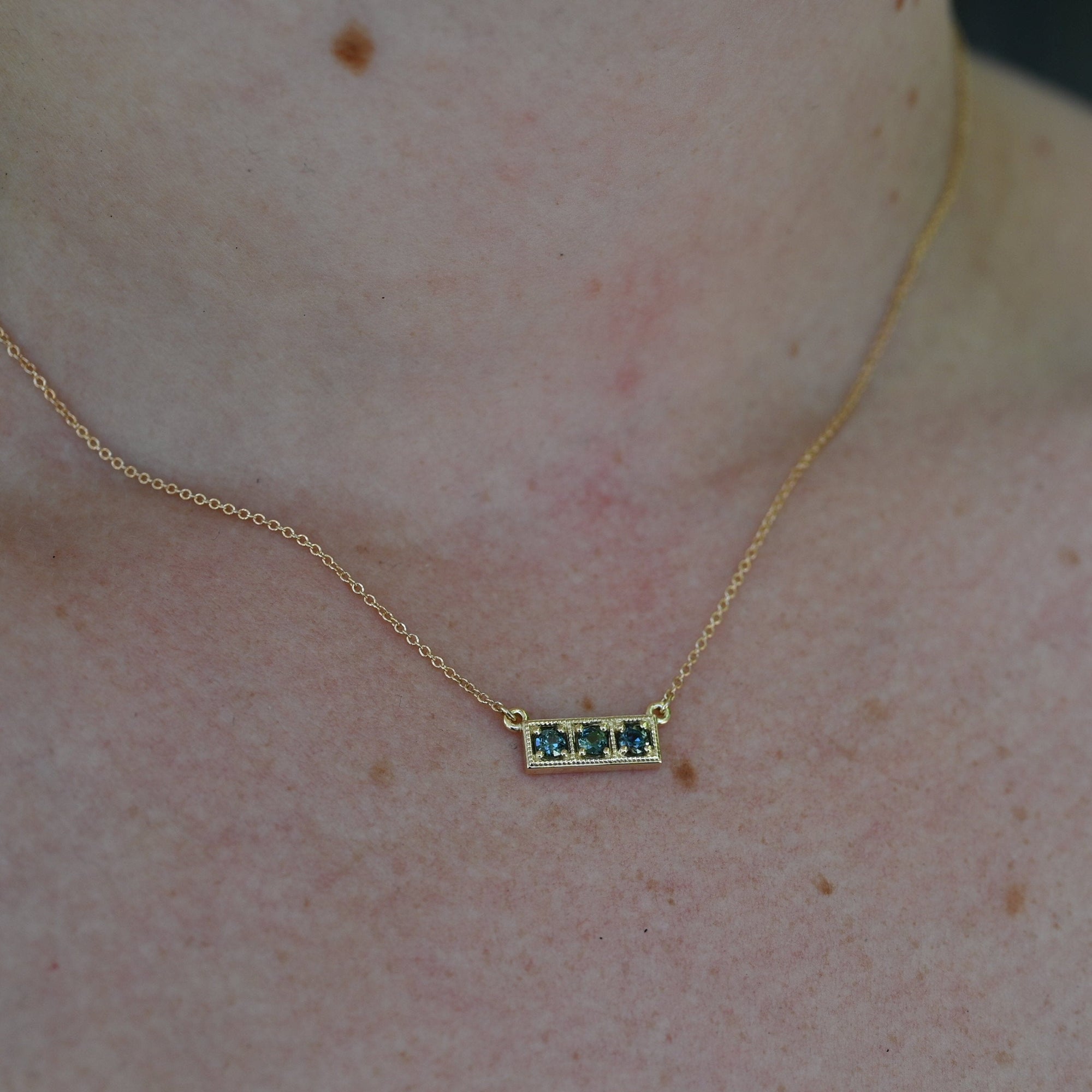 ‘Esme’ Vintage inspired Australian Sapphire Yellow Gold Necklace Necklace Jason Ree Design 