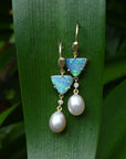 ‘Atoll’ Blue Green Australian Boulder Opal & Pearl Gold Earrings Earrings Jason Ree Design 