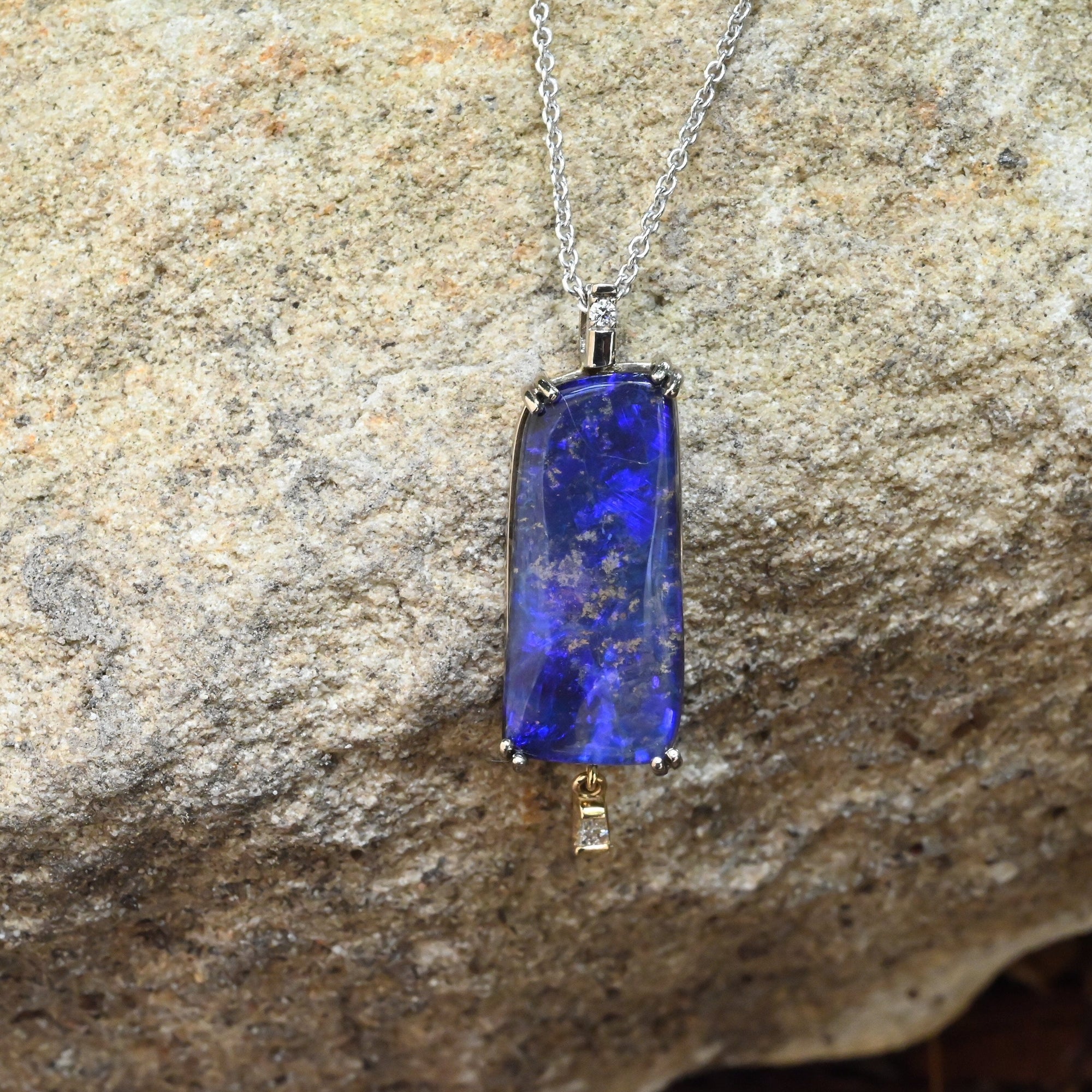 ‘Rhapsody’ 8.14ct Blue Violet Boulder Opal White Gold Necklace Necklace Jason Ree Design 