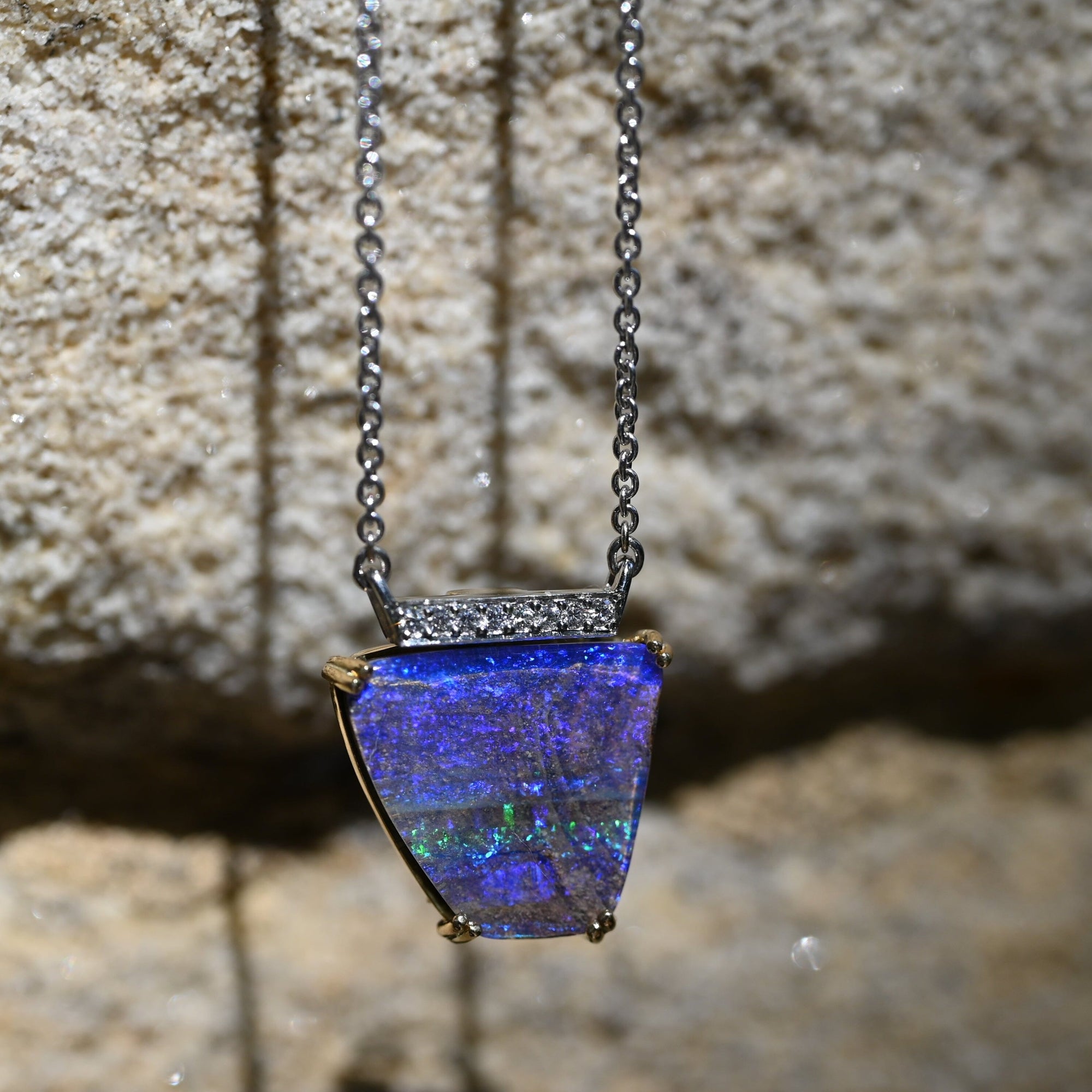 ‘Despina’ 7.1ct Australian Boulder Opal & Diamond 18ct Necklace Necklace Jason Ree Design 