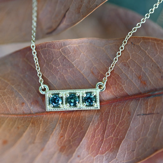 ‘Esme’ Vintage inspired Australian Sapphire Yellow Gold Necklace Necklace Jason Ree Design 