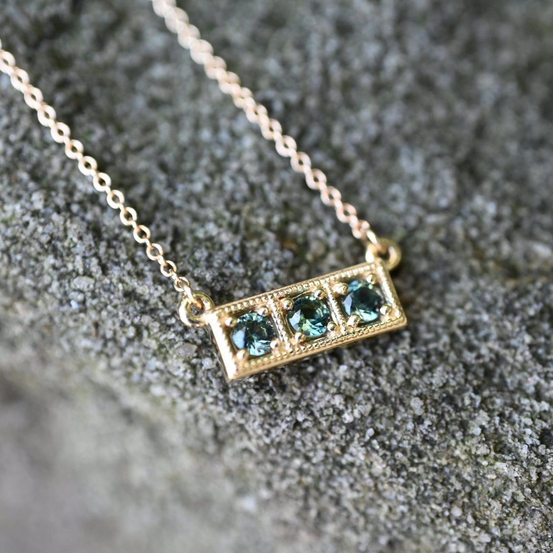 ‘Esme’ Vintage inspired Australian Sapphire Yellow Gold Necklace Necklace Jason Ree Design 