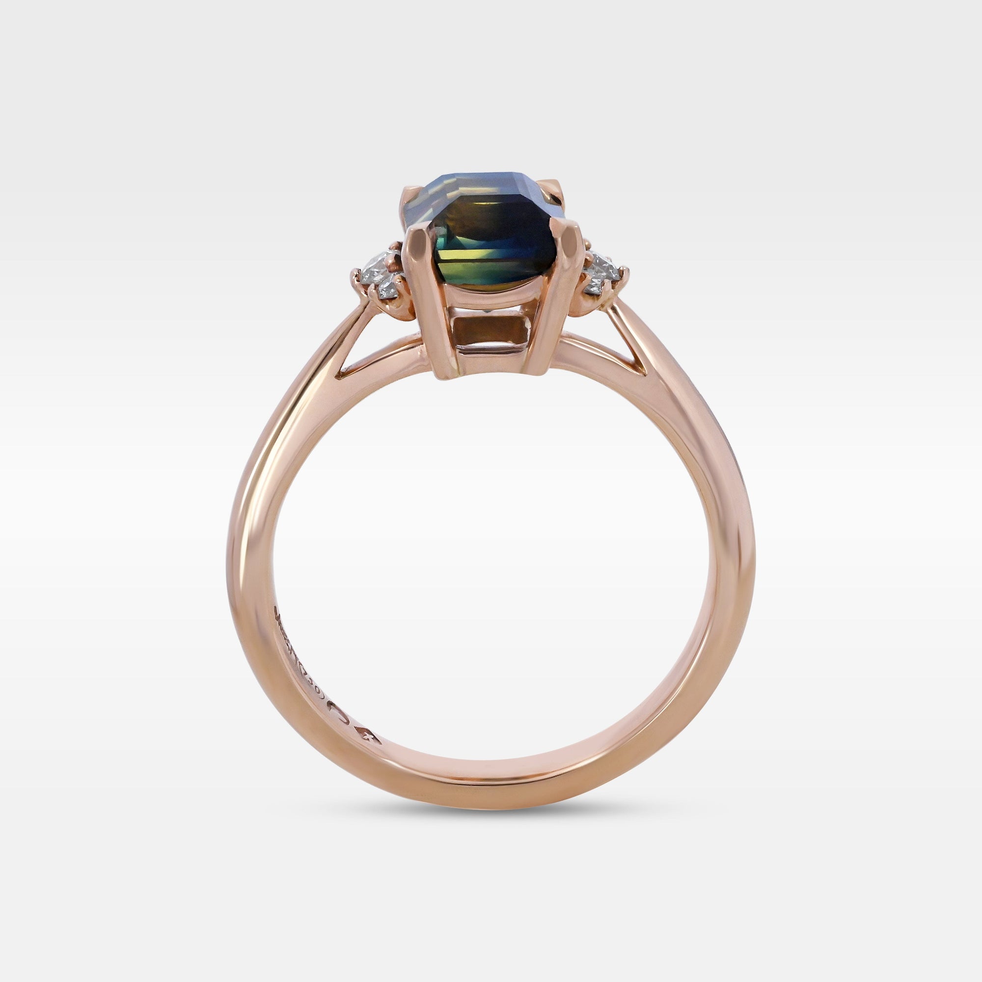 'Zoe' 1.93ct Unheated Australian Teal Square Emerald-cut Rose Gold Ring Ring Jason Ree Design 