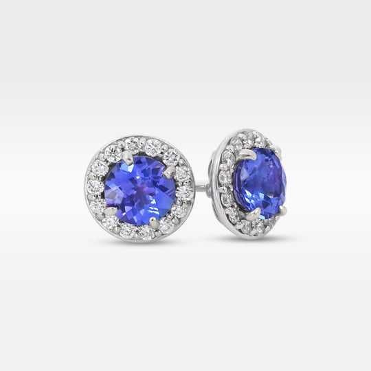 ‘Angelica’ Tanzanite & Diamond Halo White Gold Earrings Earrings Jason Ree Design 