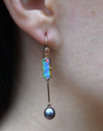 ‘Hibiscus’ 3.14cts Australian Boulder Opal & Pearl Rose Gold Earrings Earrings Jason Ree Design 
