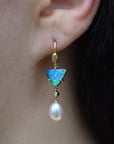 ‘Atoll’ 2.84ct Blue Green Australian Boulder Opal & Pearl Gold Earrings Earrings Jason Ree Design 