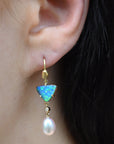 ‘Atoll’ 2.84ct Blue Green Australian Boulder Opal & Pearl Gold Earrings Earrings Jason Ree Design 