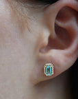‘Tropica’ Green Beryl & Diamond Halo Yellow Gold Earrings Necklace Jason Ree Design 