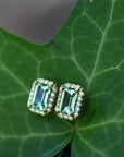 ‘Tropica’ Green Beryl & Diamond Halo Yellow Gold Earrings Necklace Jason Ree Design 