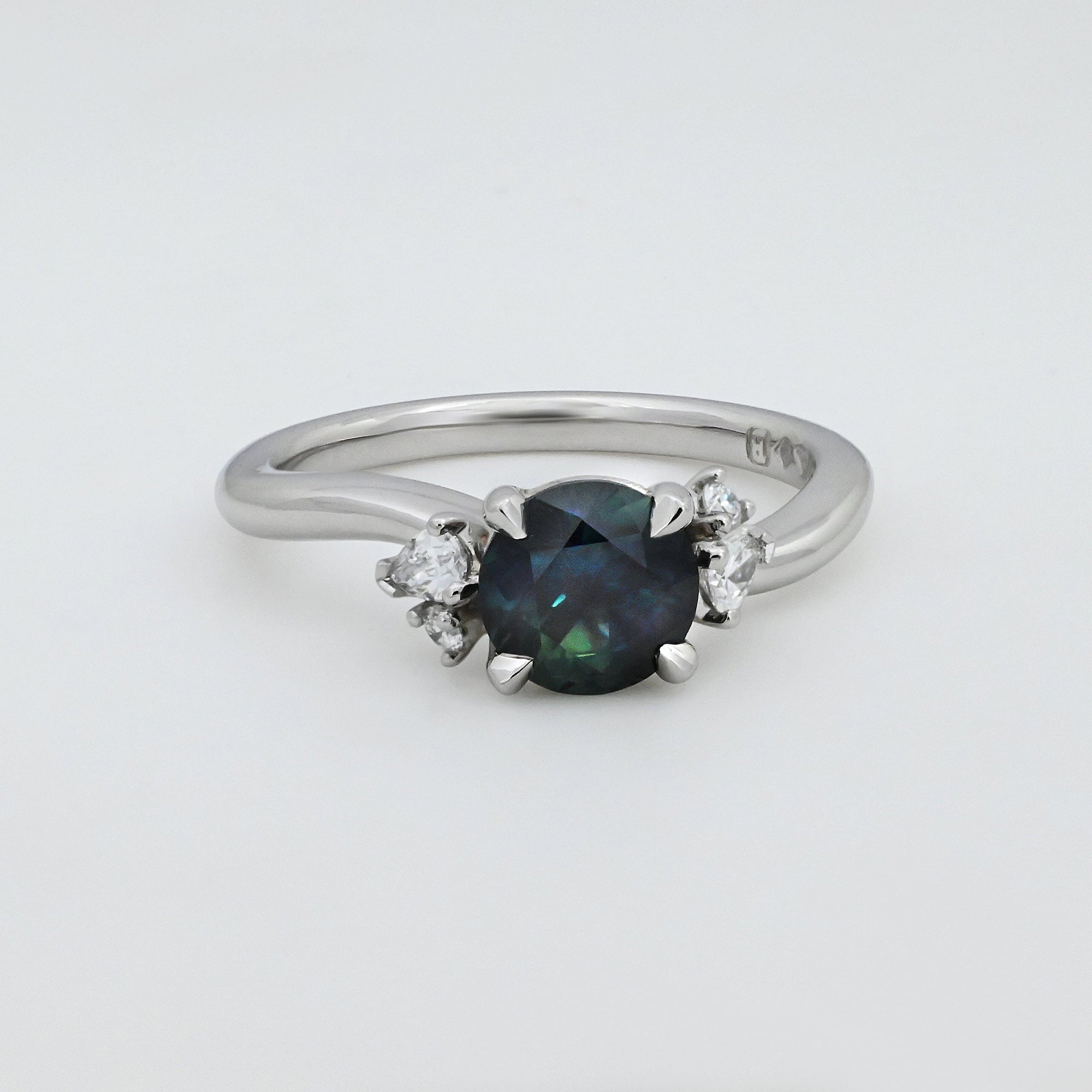 'Storm Swell' Australian Green Sapphire &amp; Diamond Platinum Ring Ring Jason Ree Design 
