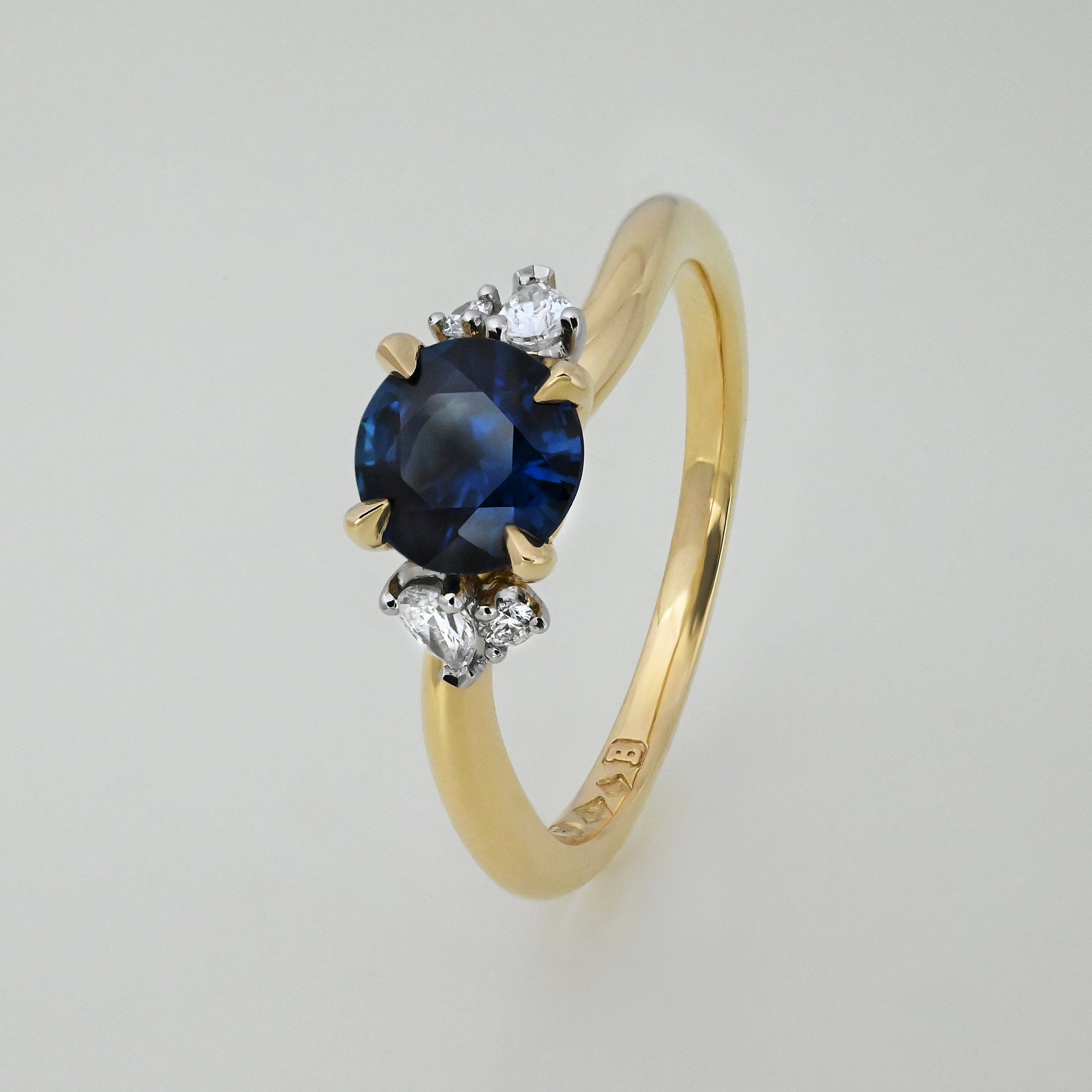 'Swell' Australian Blue Sapphire &amp; Diamond Yellow Gold Ring Ring Jason Ree Design 
