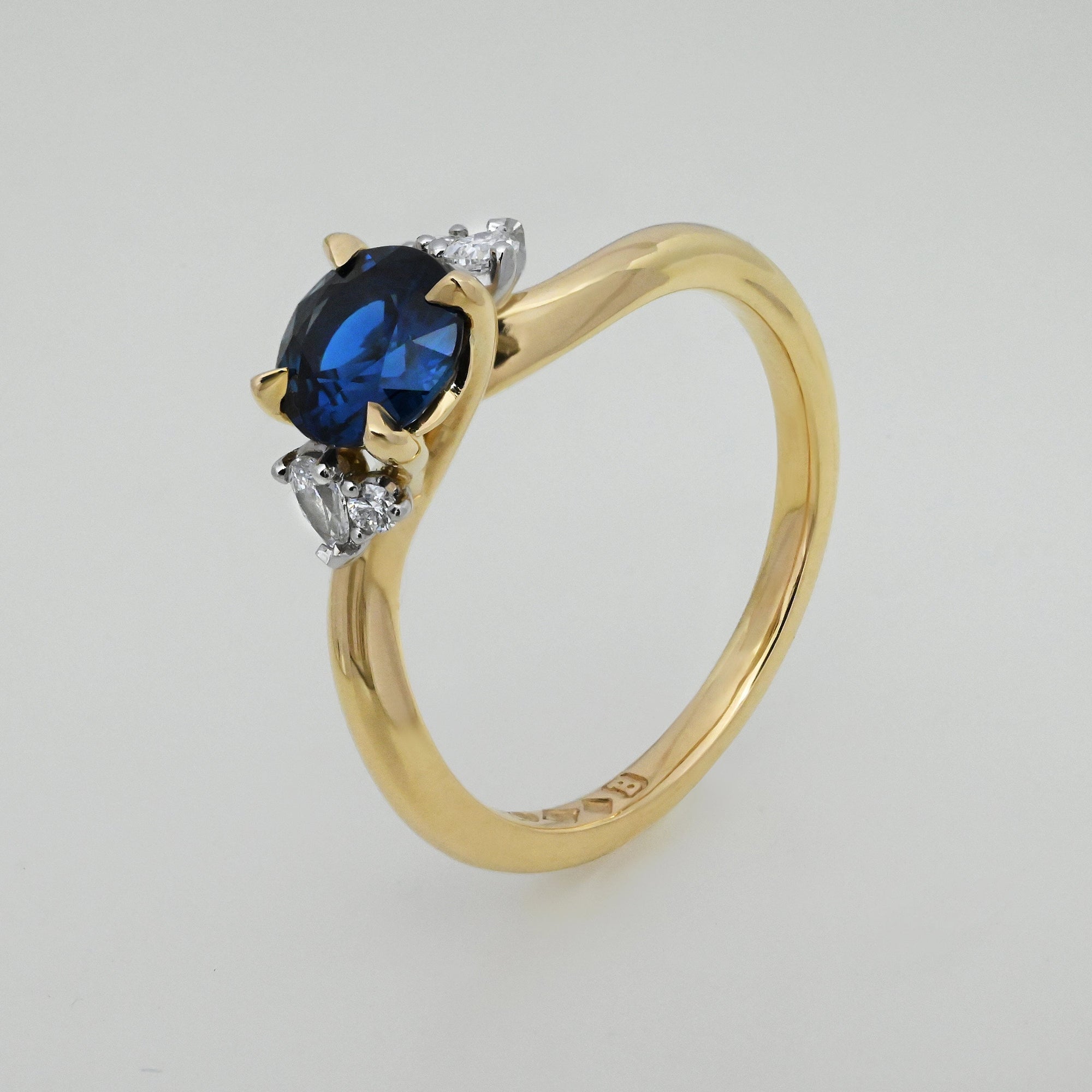 'Swell' Australian Blue Sapphire &amp; Diamond Yellow Gold Ring Ring Jason Ree Design 