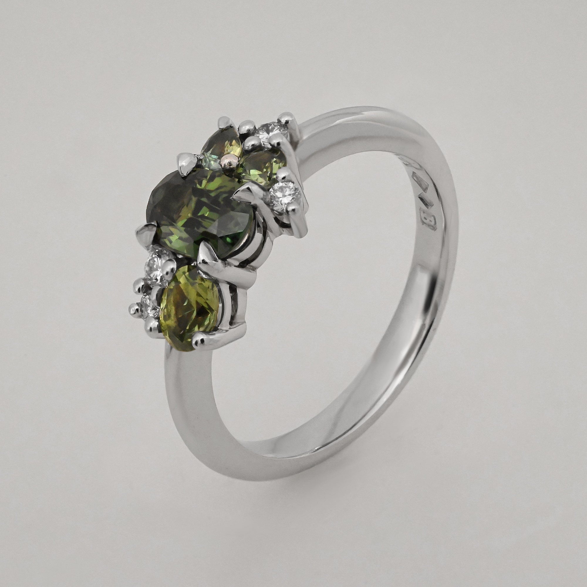 'Mini Spatter' Australian Green Sapphire Platinum Ring Ring Jason Ree Design 