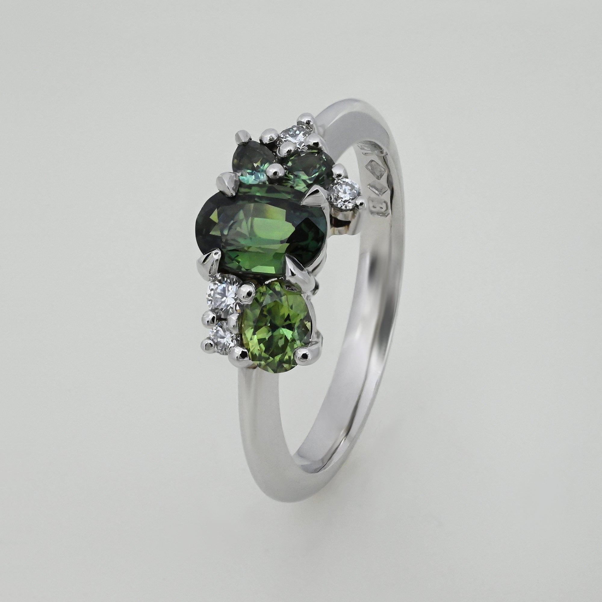 'Mini Spatter' Australian Green Sapphire Platinum Ring Ring Jason Ree Design 