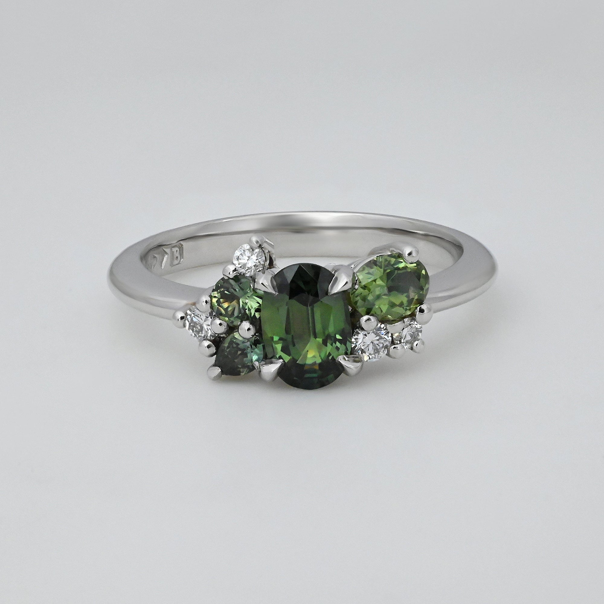 'Mini Spatter' Australian Green Sapphire Platinum Ring Ring Jason Ree Design 