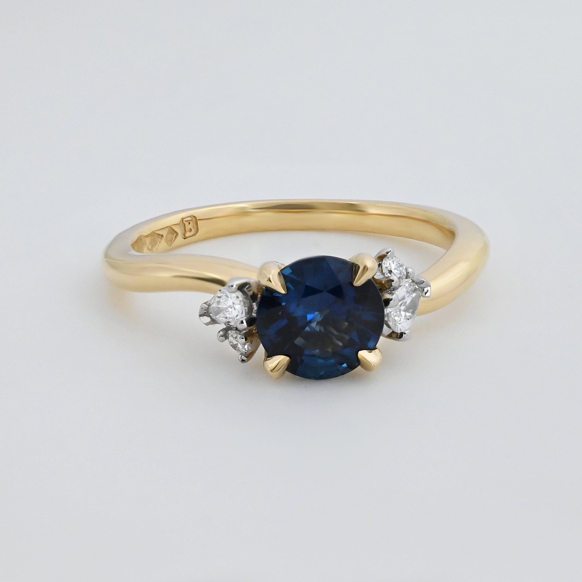 'Swell' Australian Blue Sapphire &amp; Diamond Yellow Gold Ring Ring Jason Ree Design 
