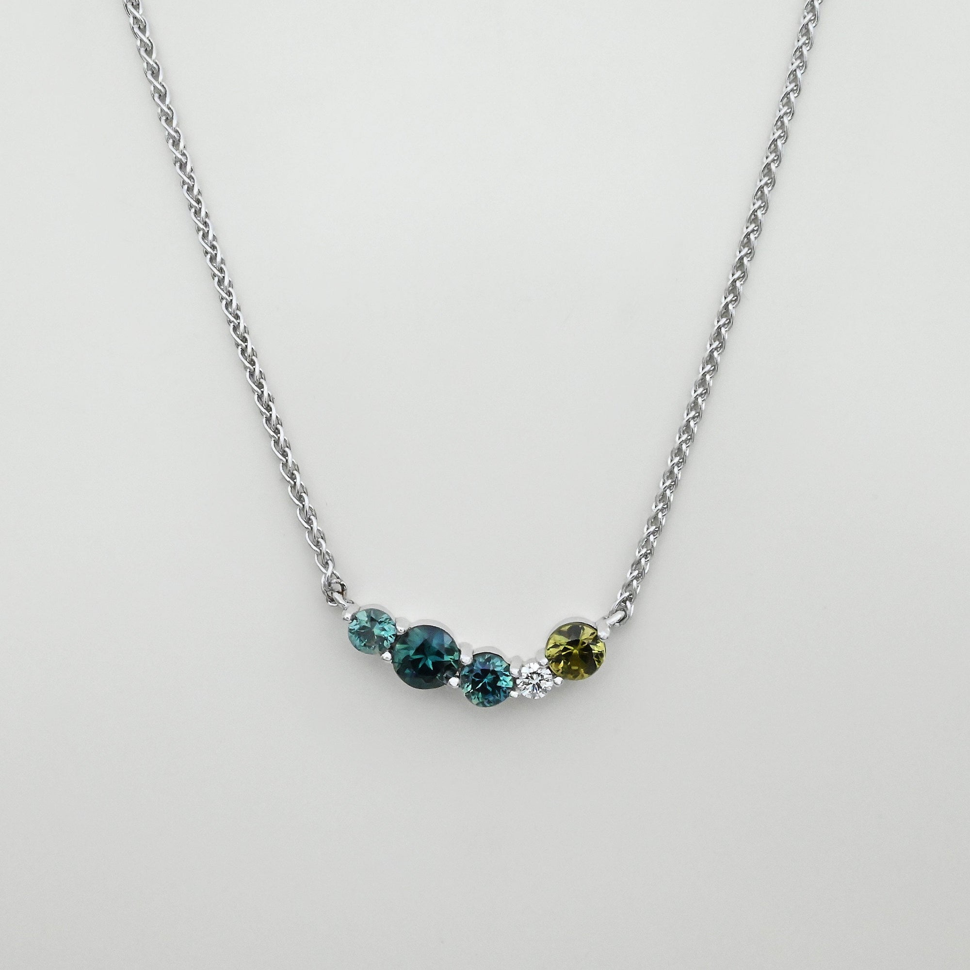 'Seafoam' Australin Sapphire &amp; Diamond White Gold Necklace Jason Ree Design 