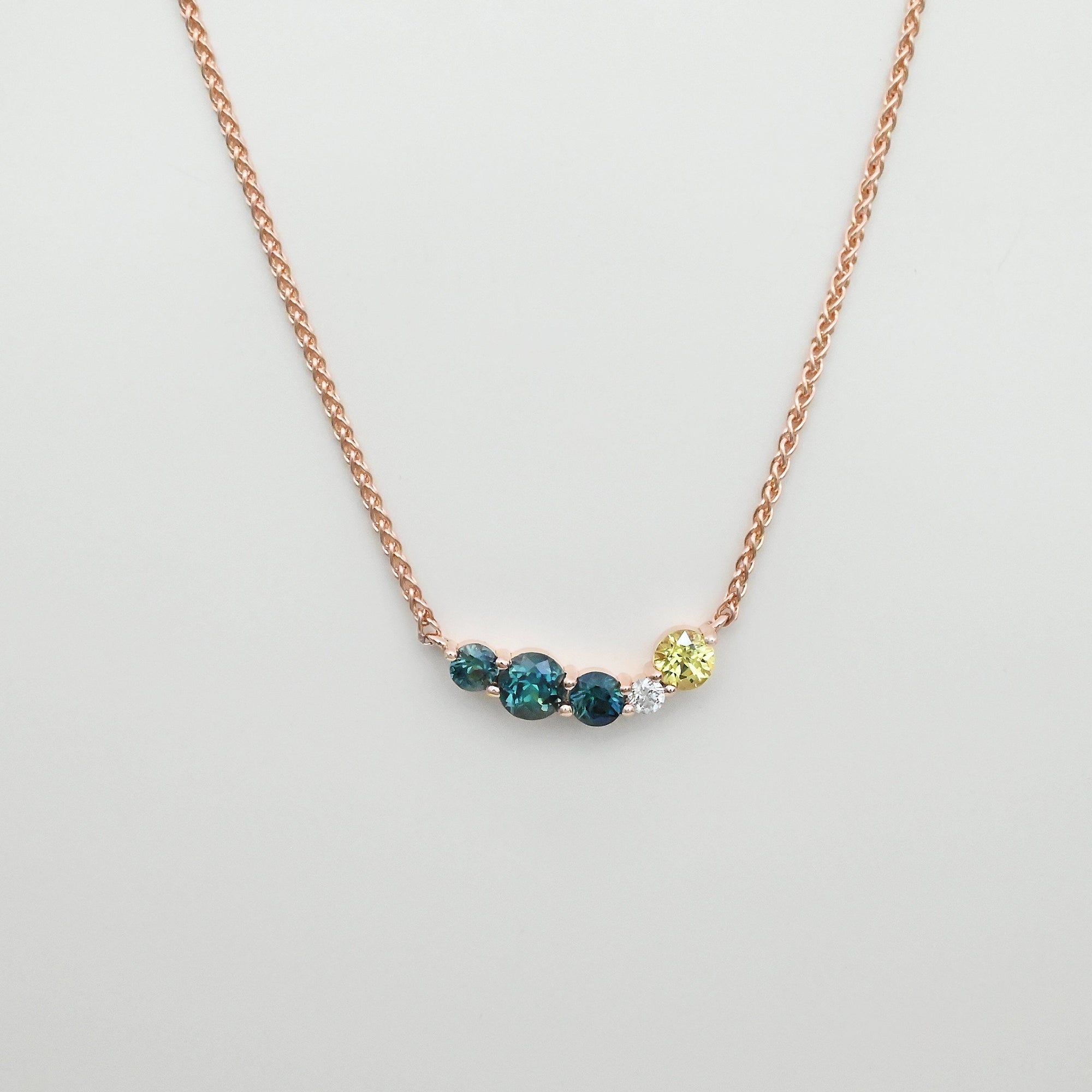 'Seafoam' Australian Sapphire &amp; Diamond Rose Gold Necklace Necklace Jason Ree Design 