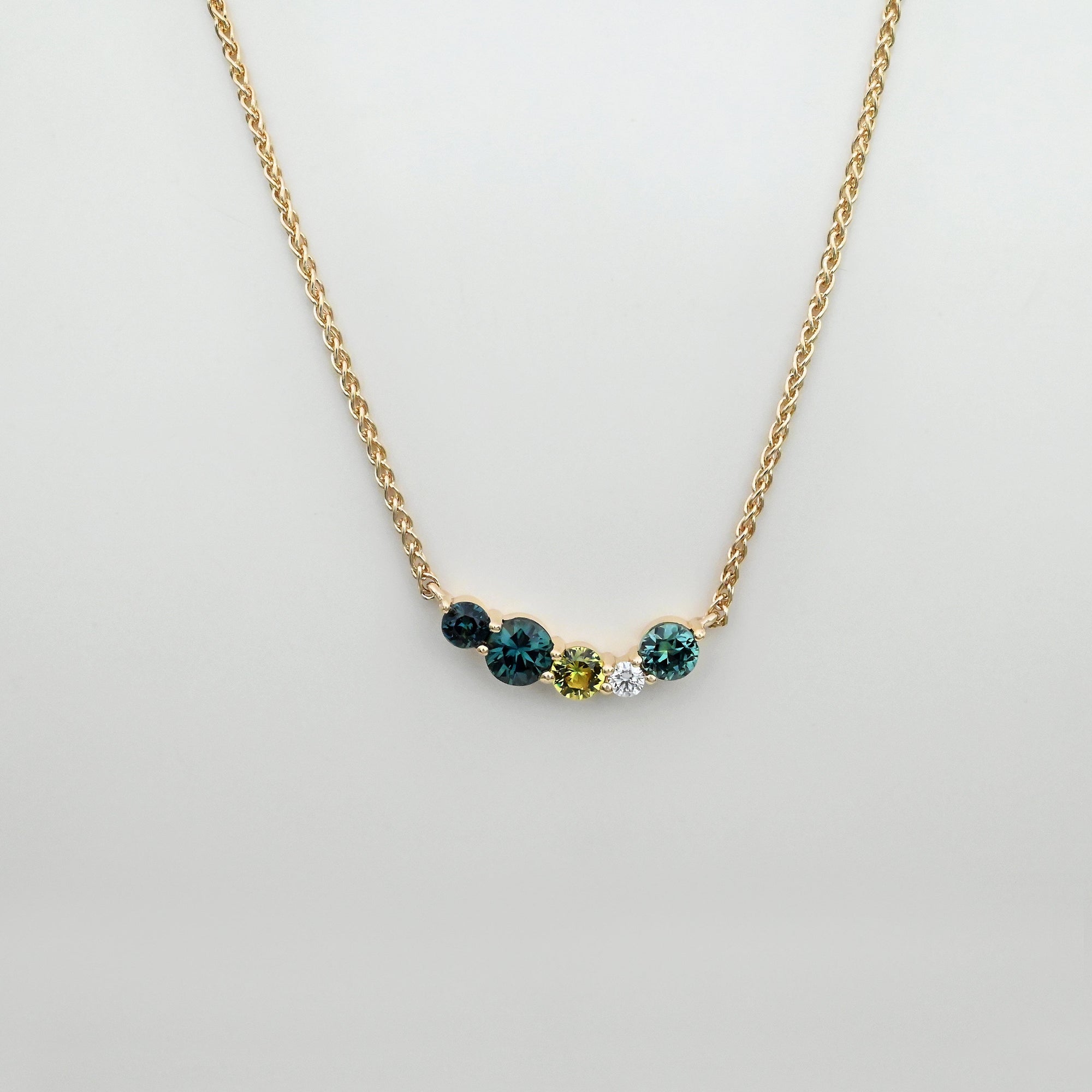 'Seafoam' Australian Sapphire &amp; Diamond Yellow Gold Necklace Necklace Jason Ree Design 