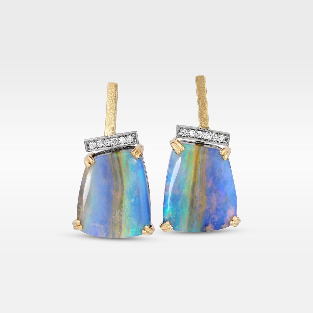 ‘Despina’ 14.85cts Australian Boulder Opal & Diamond Gold Earrings Earrings Jason Ree Design 