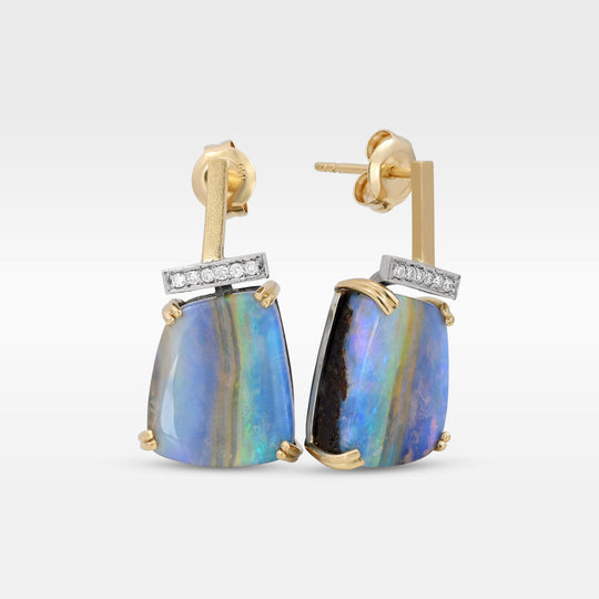 ‘Despina’ 14.85cts Australian Boulder Opal & Diamond Gold Earrings Earrings Jason Ree Design 