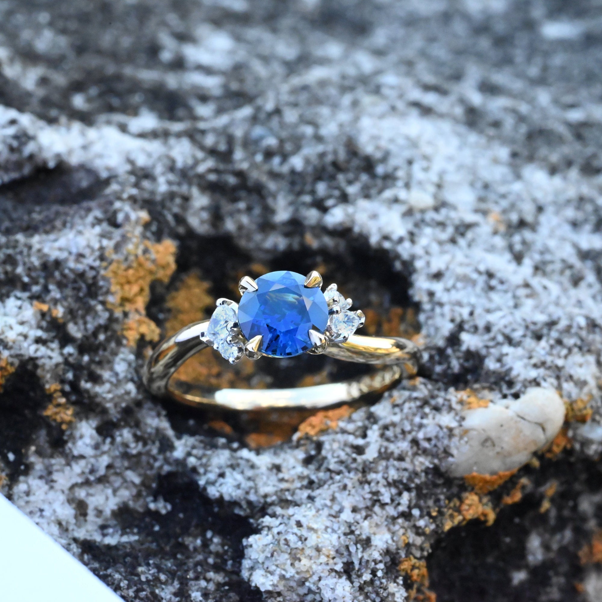 'Swell' Australian Blue Sapphire &amp; Diamond Yellow Gold Ring Ring Jason Ree Design 