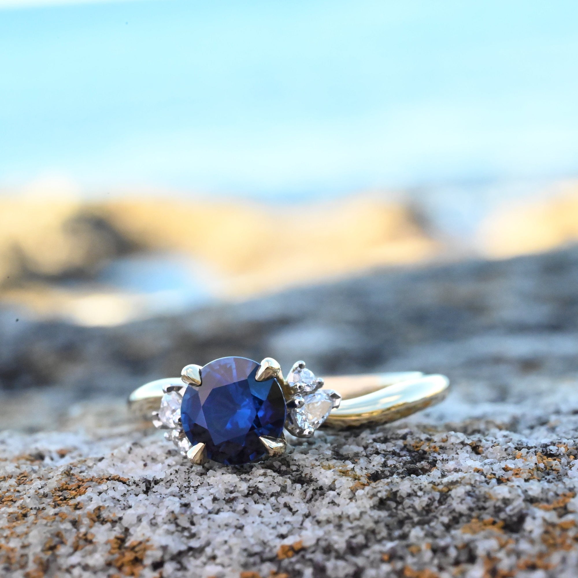 'Swell' Australian Blue Sapphire &amp; Diamond Yellow Gold Ring Ring Jason Ree Design 