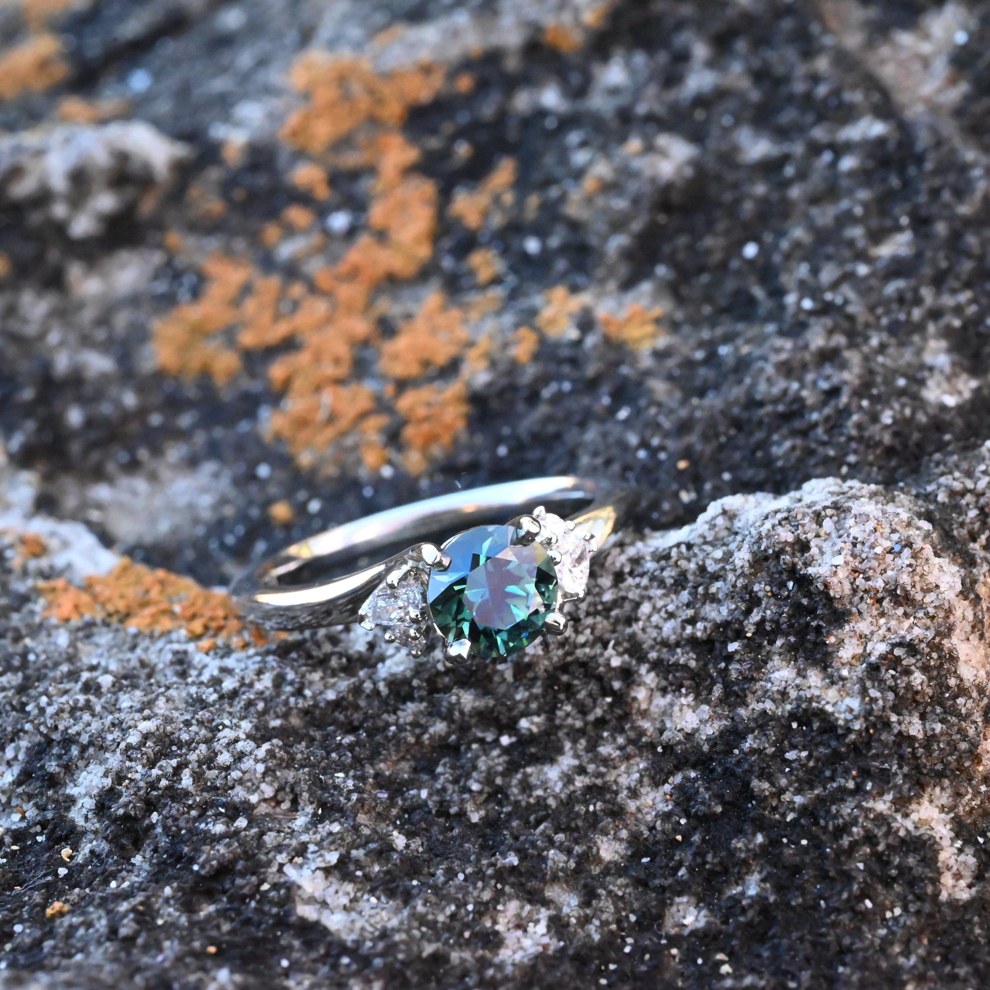 'Storm Swell' Australian Green Sapphire &amp; Diamond Platinum Ring Ring Jason Ree Design 