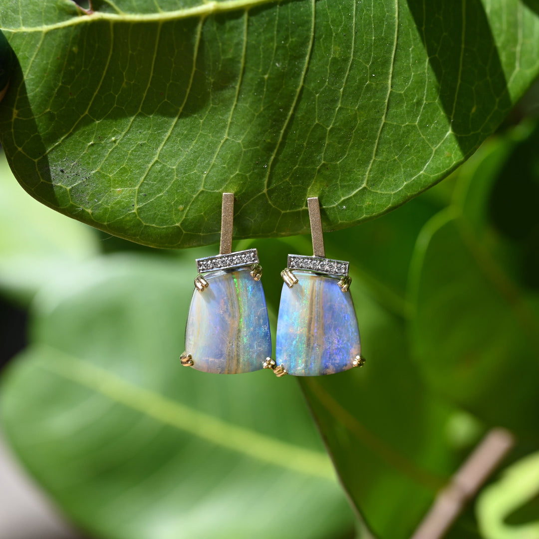 ‘Despina’ 14.85cts Australian Boulder Opal & Diamond Gold Earrings Earrings Jason Ree Design 