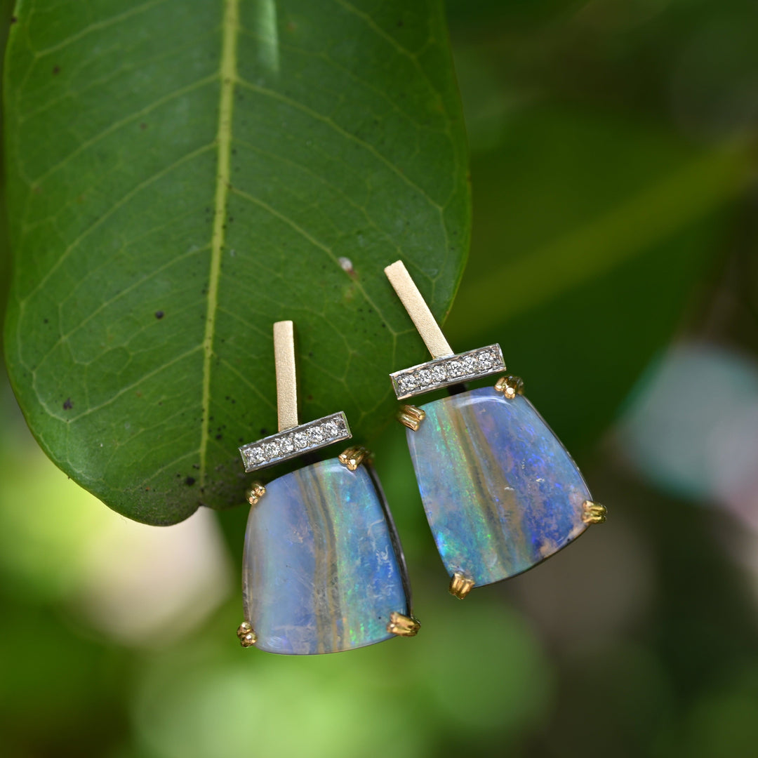 ‘Despina’ 14.85cts Australian Boulder Opal & Diamond Gold Earrings Earrings Jason Ree Design 