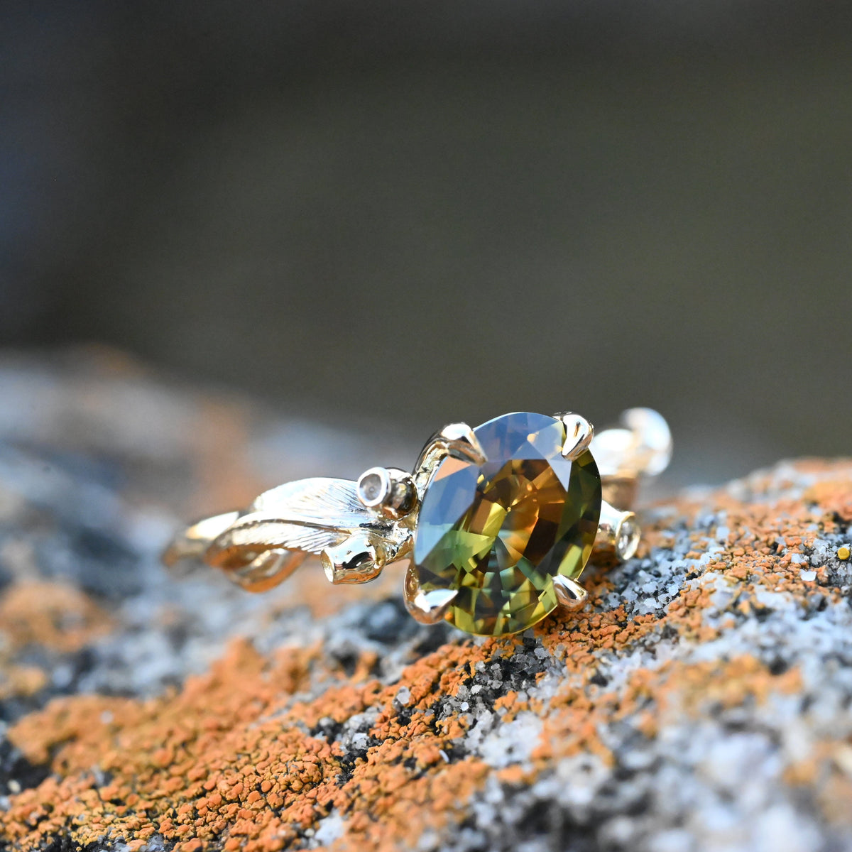 Asymmetrical 'Gumleaf' Australian Parti Sapphire ring Ring Jason Ree Design 